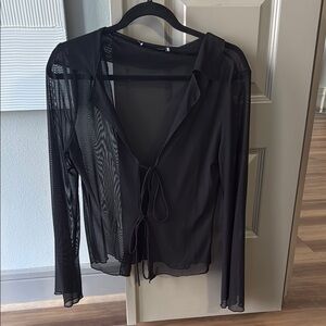 Sheer Black Tie-Front Blouse